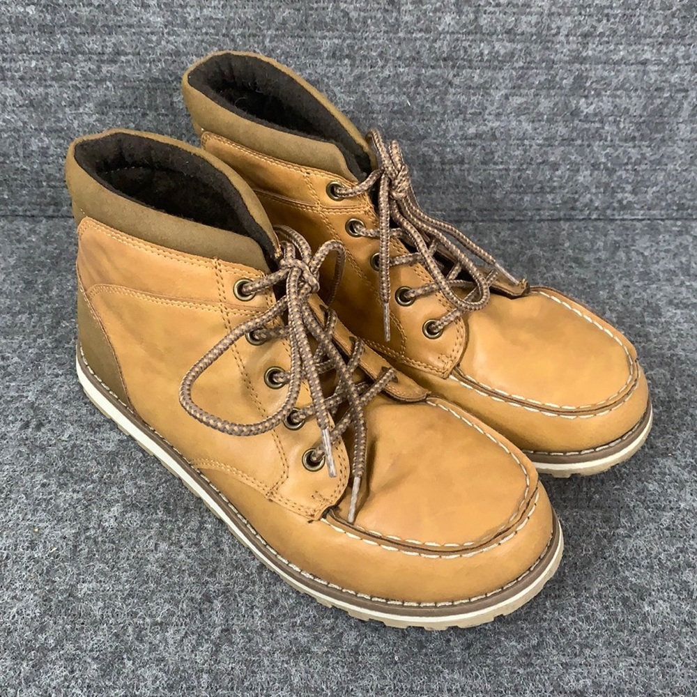The Childrens Place Boys Lace up Moccasin Boots Size 4 Tan Faux Leather 3016338